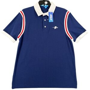 Prince Pickleball Polo Shirt Mens M Navy Blue Striped Sleeve Athletic Wear